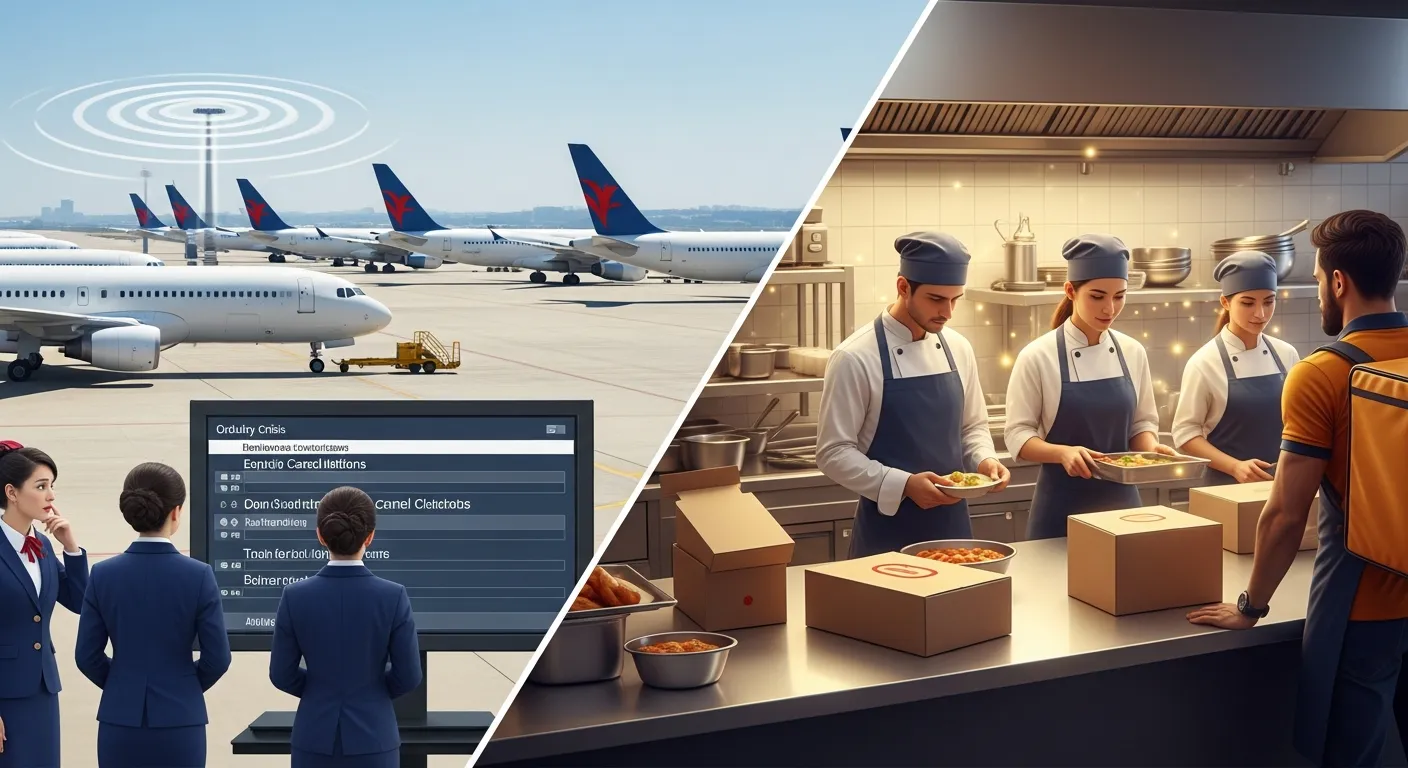 Visual showing different industries like healthcare, finance, and technology applying tailored crisis communication strategies during public incidents.