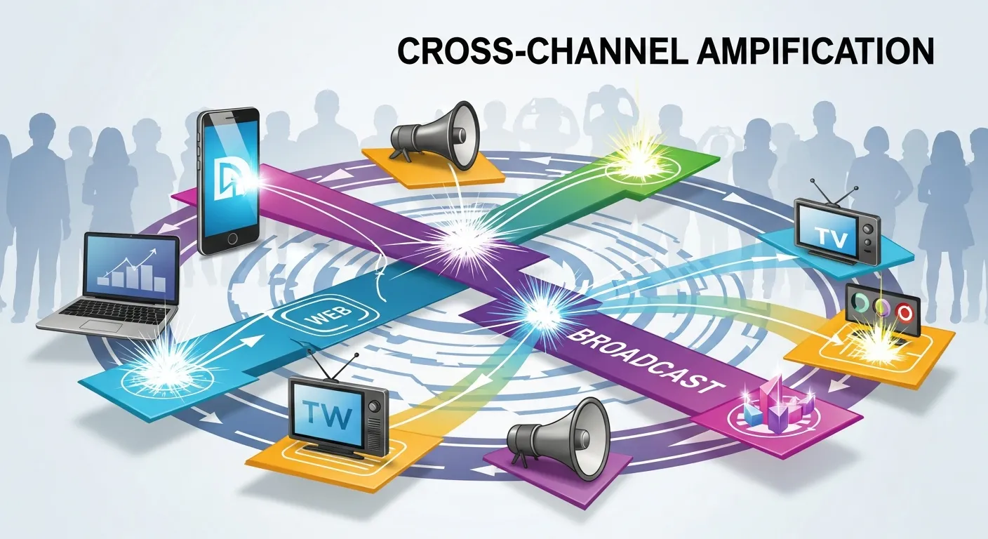 Integrated marketing campaign showing influencer content shared across social media and featured in online news media outlets