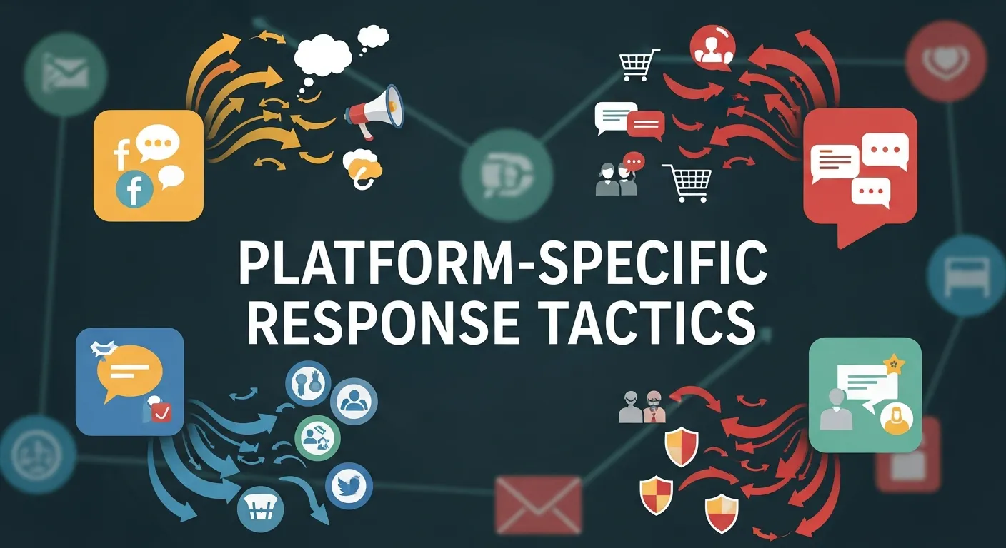 Social media team managing crisis response across multiple platforms like Twitter, Facebook, and Instagram while monitoring engagement and sentiment