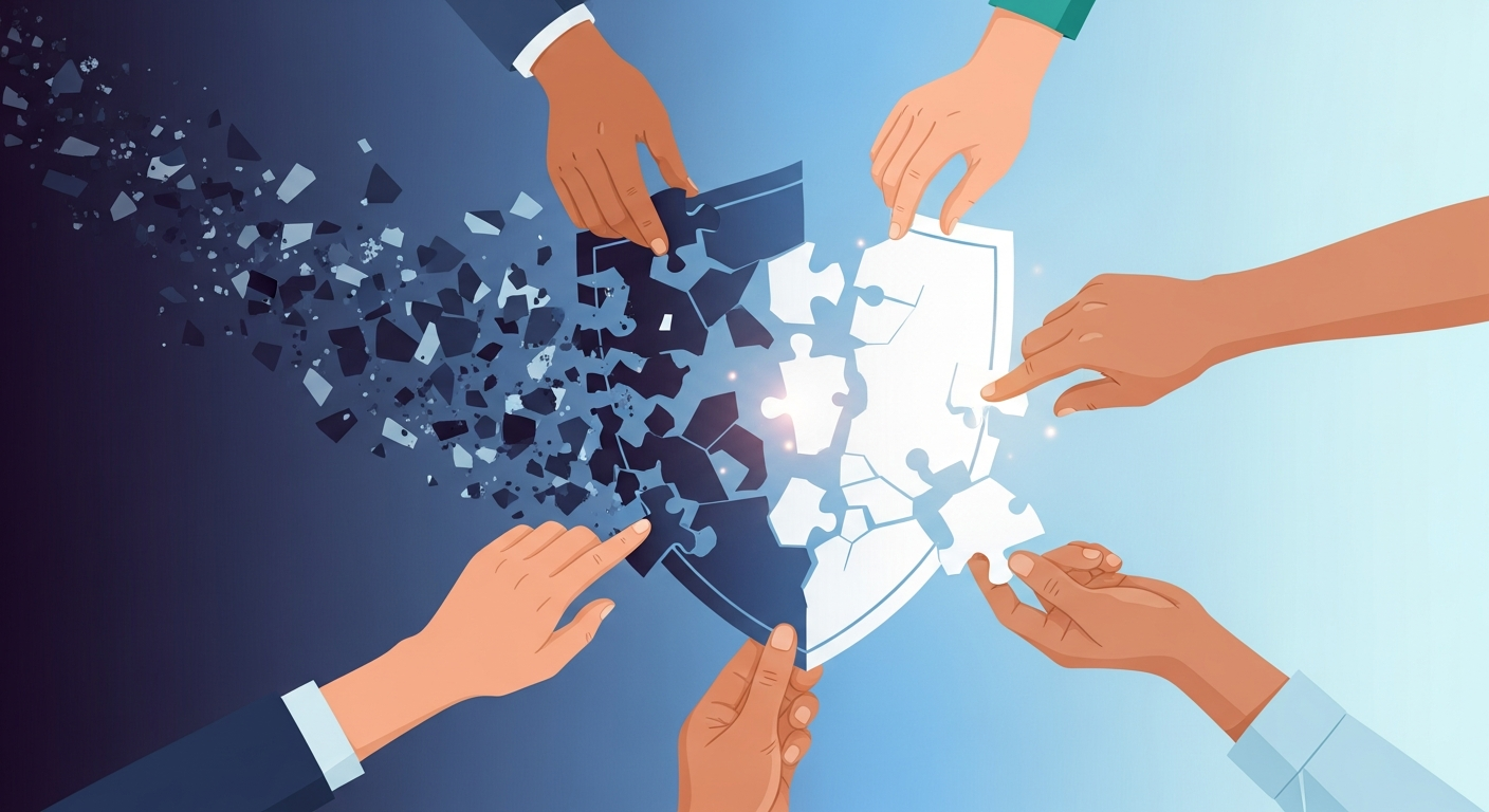 Corporate team building a real-time crisis communication system using analytics dashboards, training simulations, and strategic planning tools.