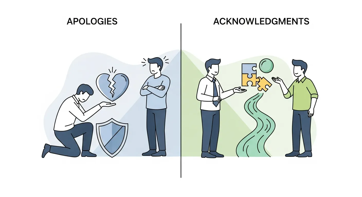 Business leaders analyzing a crisis response framework showing when to choose apology or acknowledgment during a social media crisis