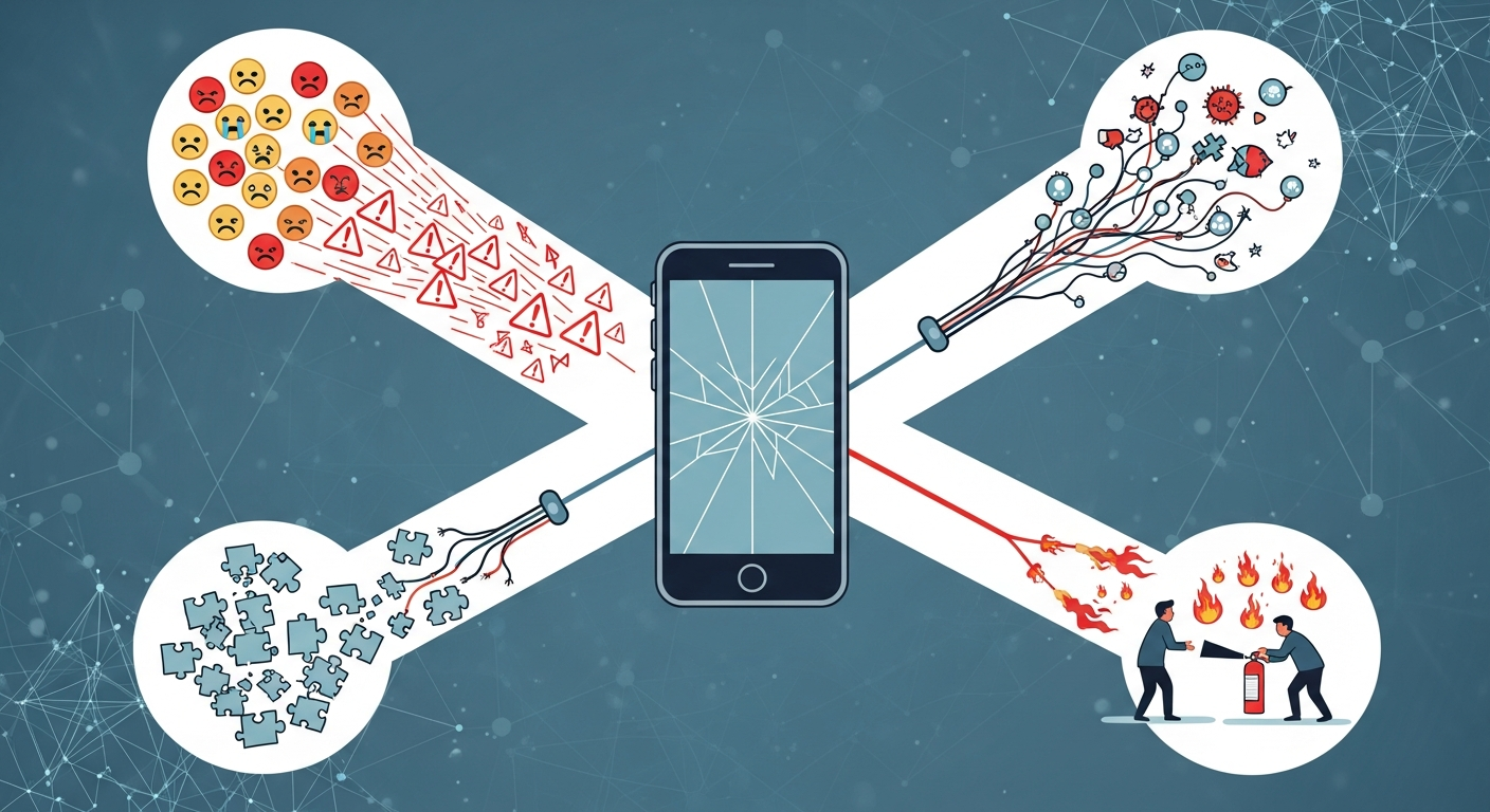 A real-time social media monitoring dashboard showing a sudden spike in negative engagement and brand mentions during a crisis.
