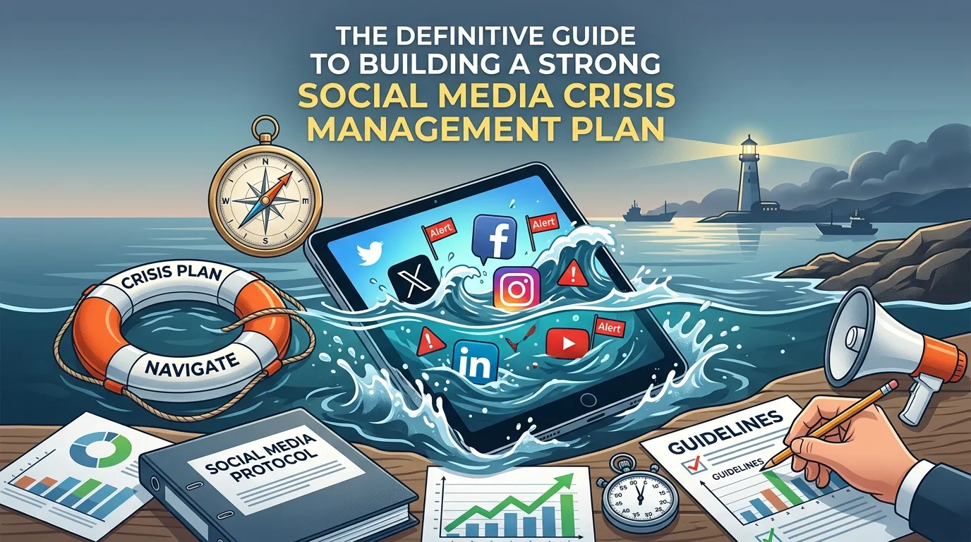 Marketing team discussing social media crisis management strategy and online reputation protection during a company meeting.