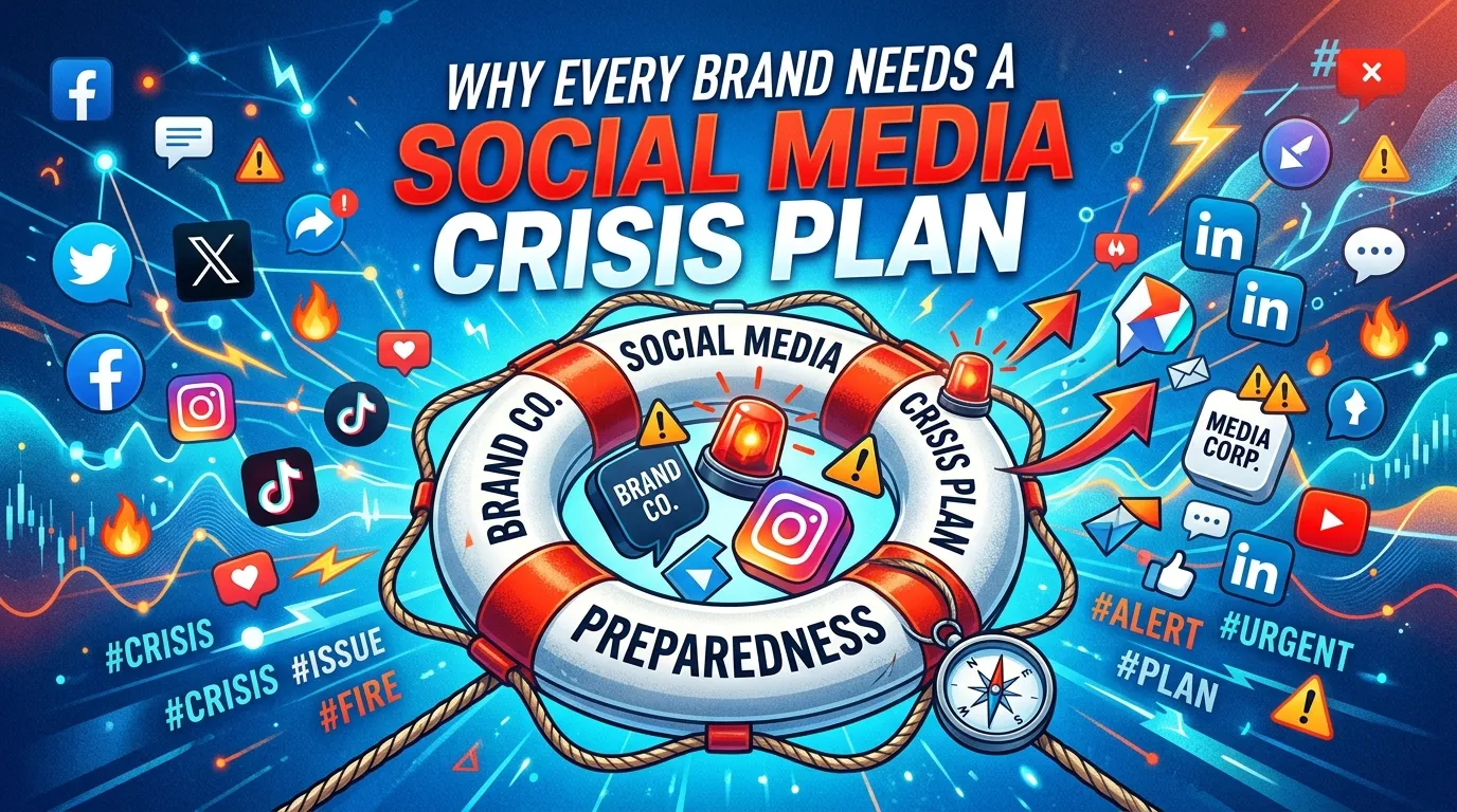 Marketing team monitoring a viral social media crisis on multiple screens while planning an emergency response strategy.