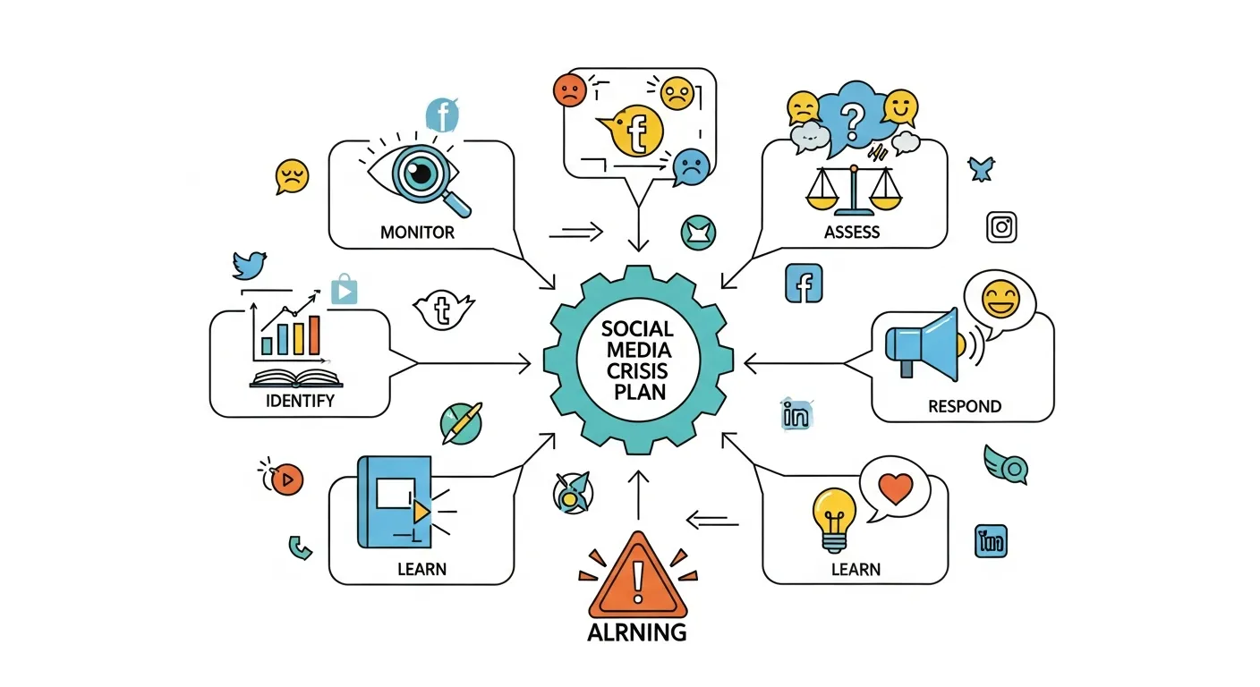 Business team monitoring social media crisis communication and protecting brand reputation online.