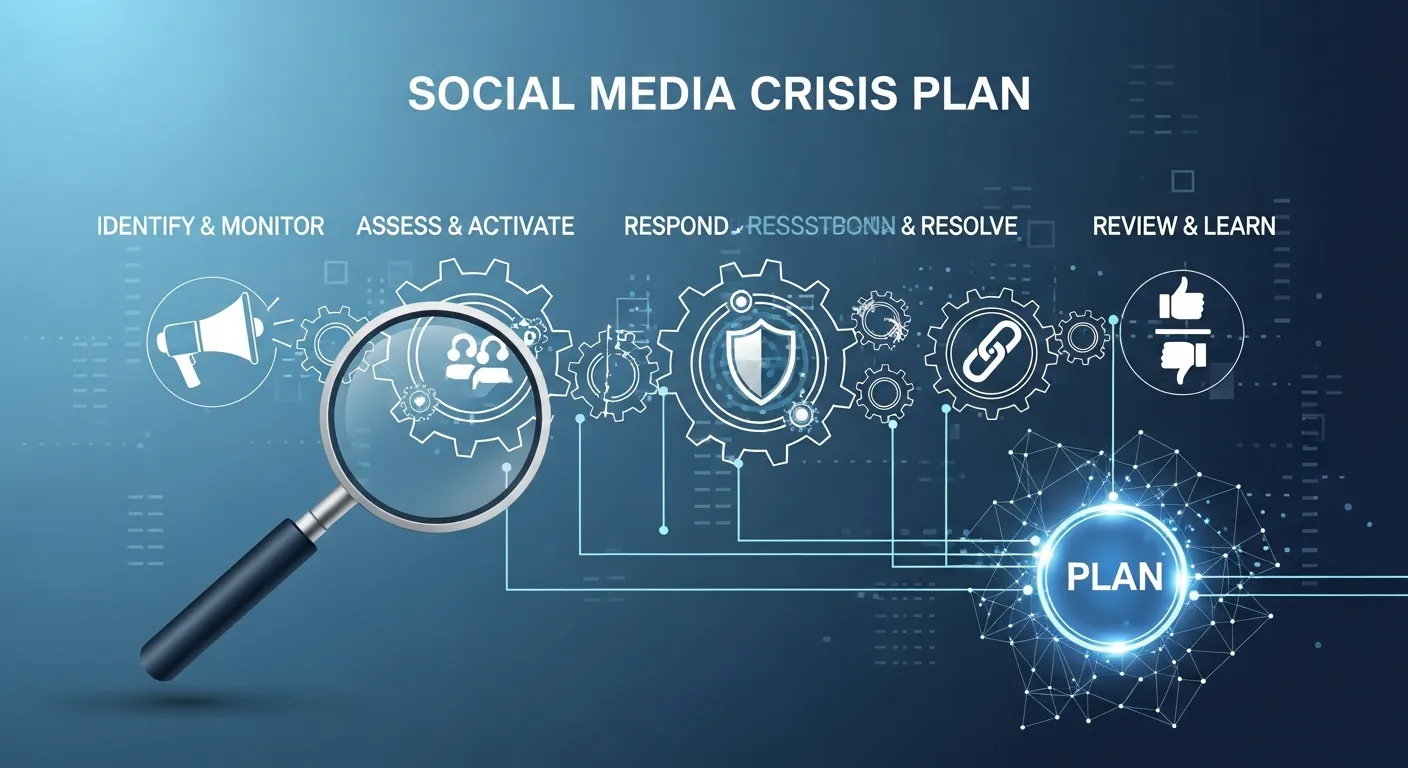 Marketing professionals creating a structured social media crisis management strategy workflow